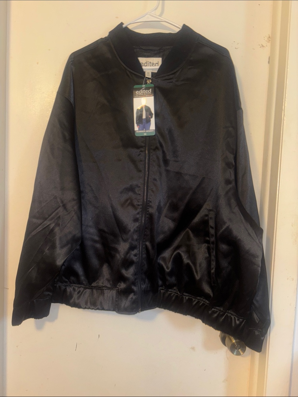 Edikted Black Satin Bomber Jacket
